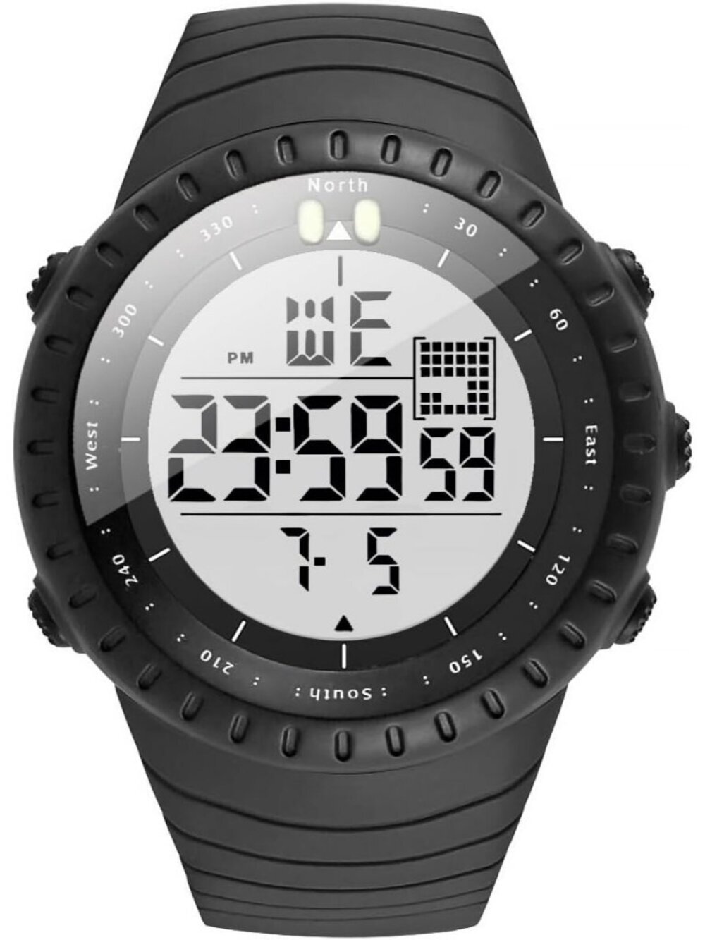 Men's Black White Dial Analog Sports Outdoor Waterproof Military Digital Watch
